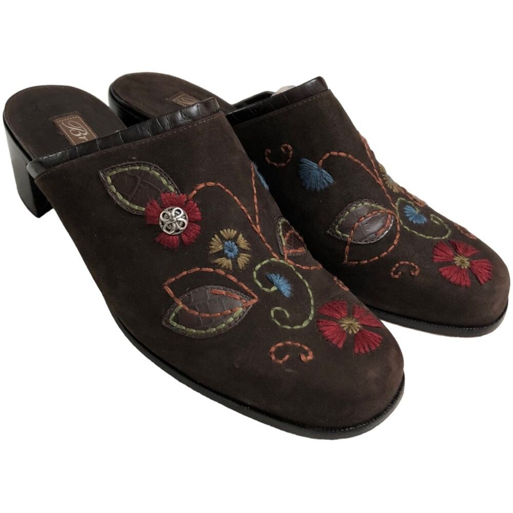 Brighton Fiona Brown Embroidered Slip On Mules 8 EUC - Picture 2 of 8